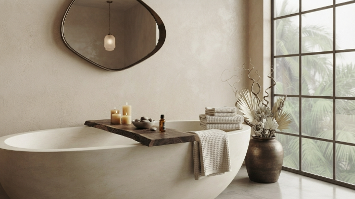 Bathroom decor spa-inspired freestanding tub styling